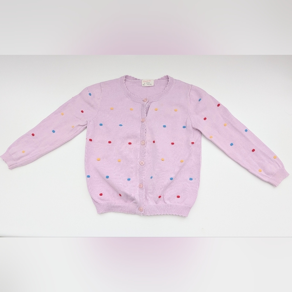 Girls Pastel Mauve Cardigan Sweater w/Colorful Raised Squares And Scalloped Hems - Picture 1 of 16